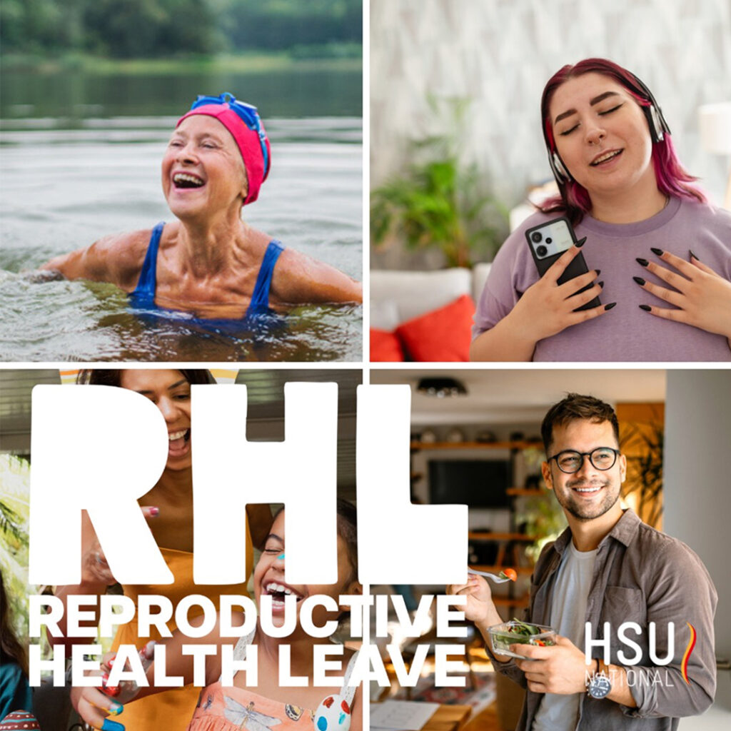 Promotion graphic for Reproductive Health Leave featuring pictures of different people of different ages and stages in life